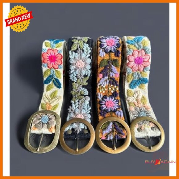 Handmade Embroidered Floral Belt Adjustable Canvas Women's Accessory - Picture 6 of 8